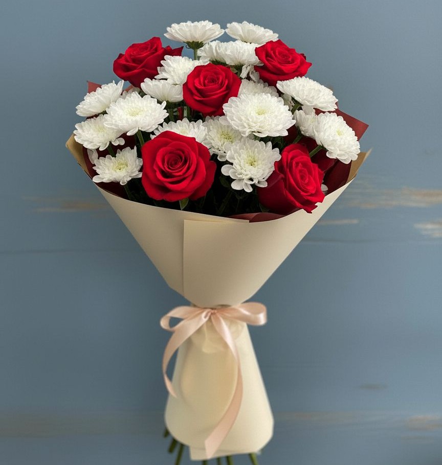 Букет цветов из: Розы и Хризантемы в Бутово