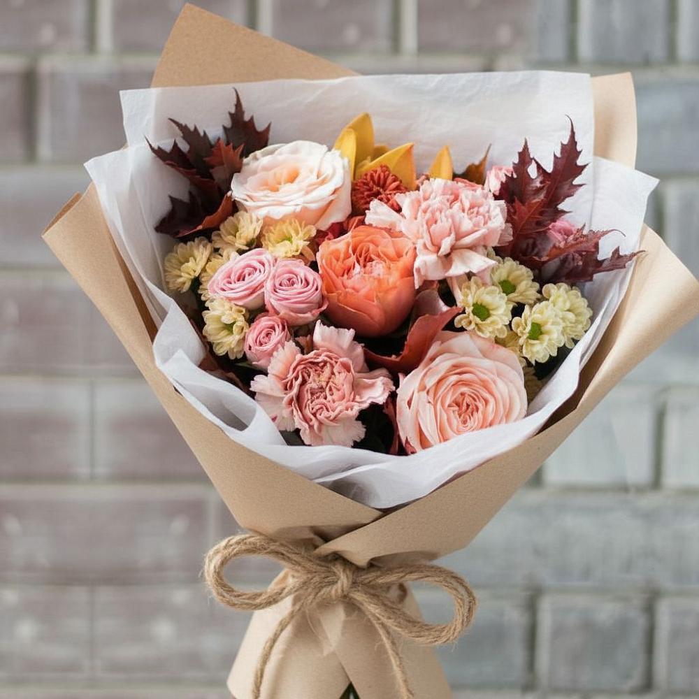 Букет цветов из: Гвоздики, Хризантемы и Розы в Бутово