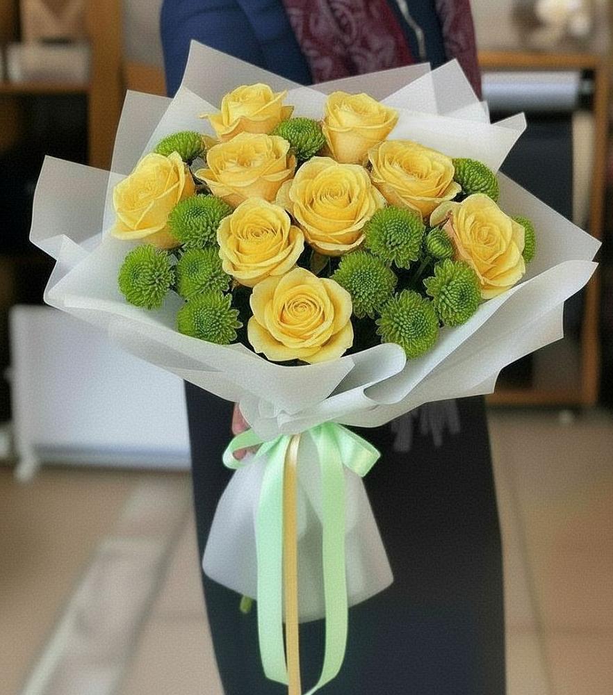 Букет цветов из: Хризантемы и Розы в Бутово