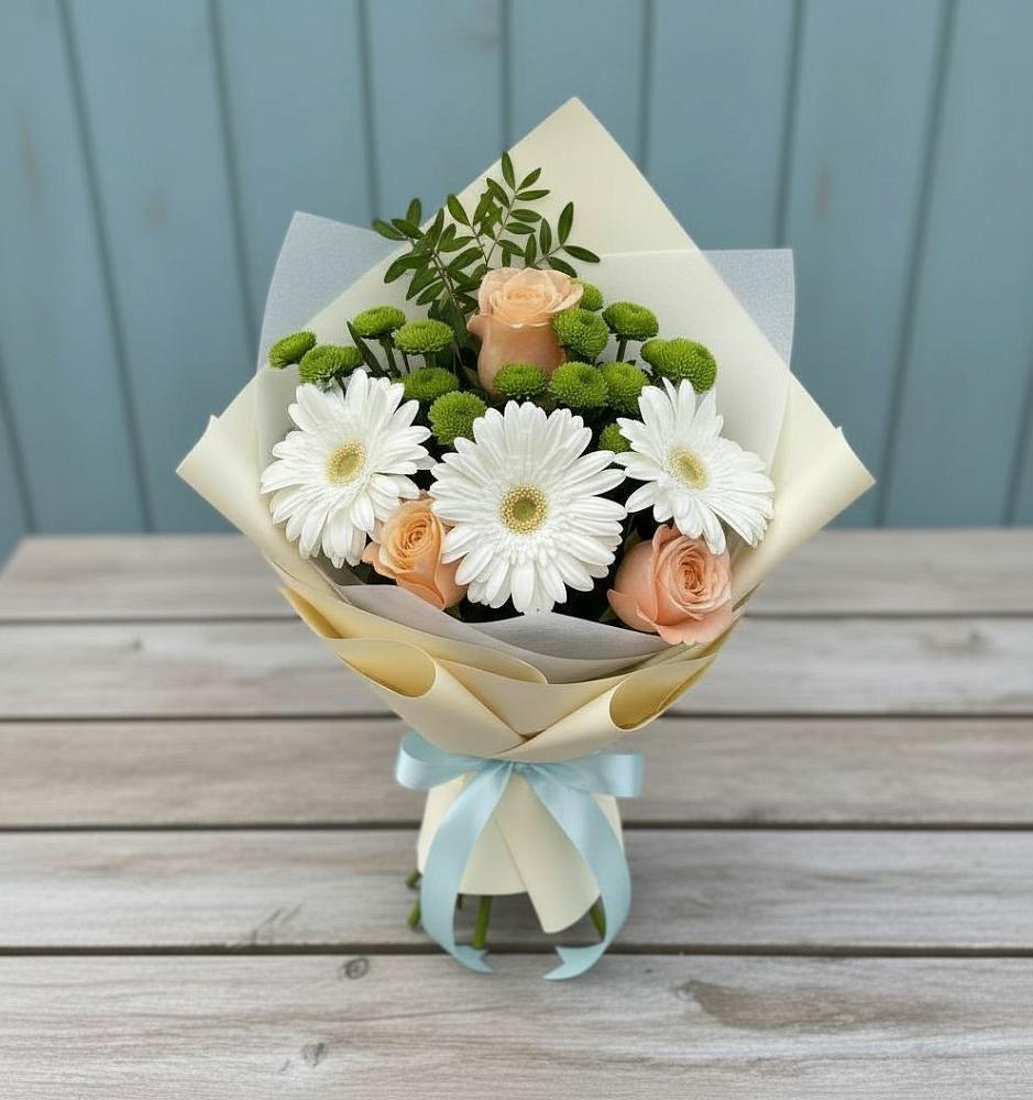 Букет цветов из: Герберы, Розы и Хризантемы в Бутово