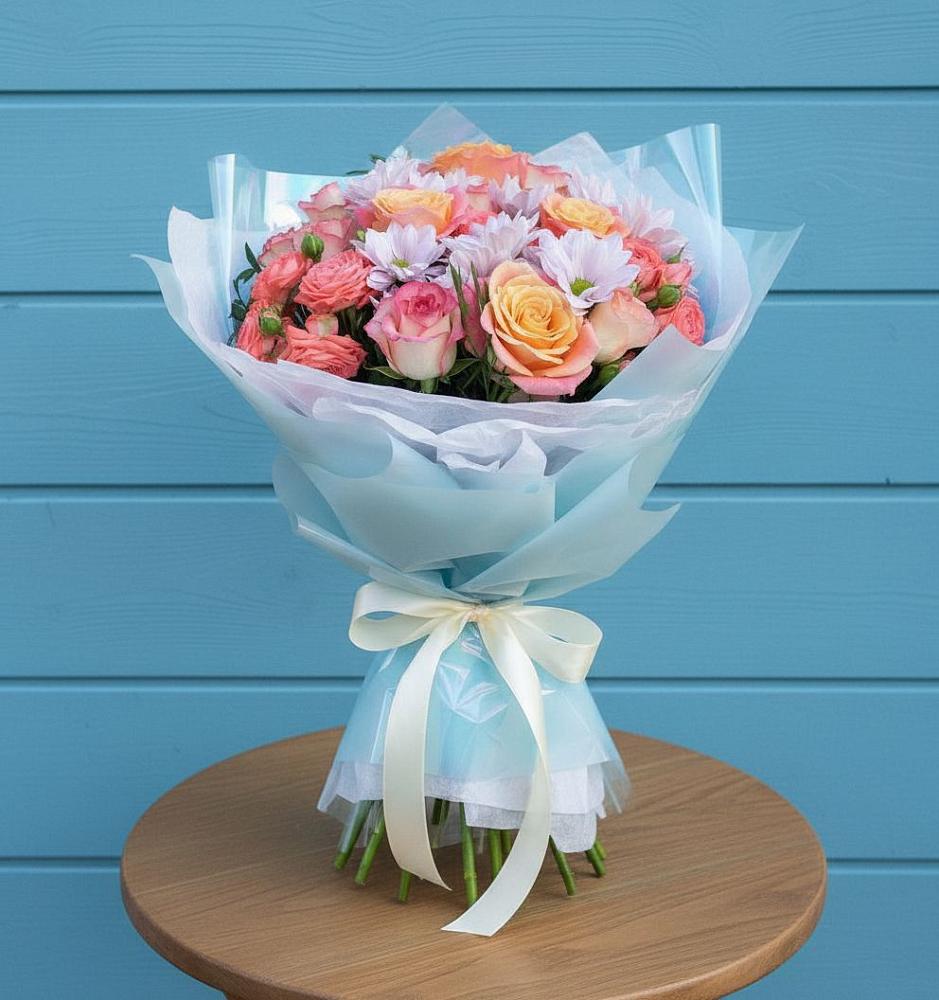 Букет цветов из: Хризантемы и Розы в Бутово