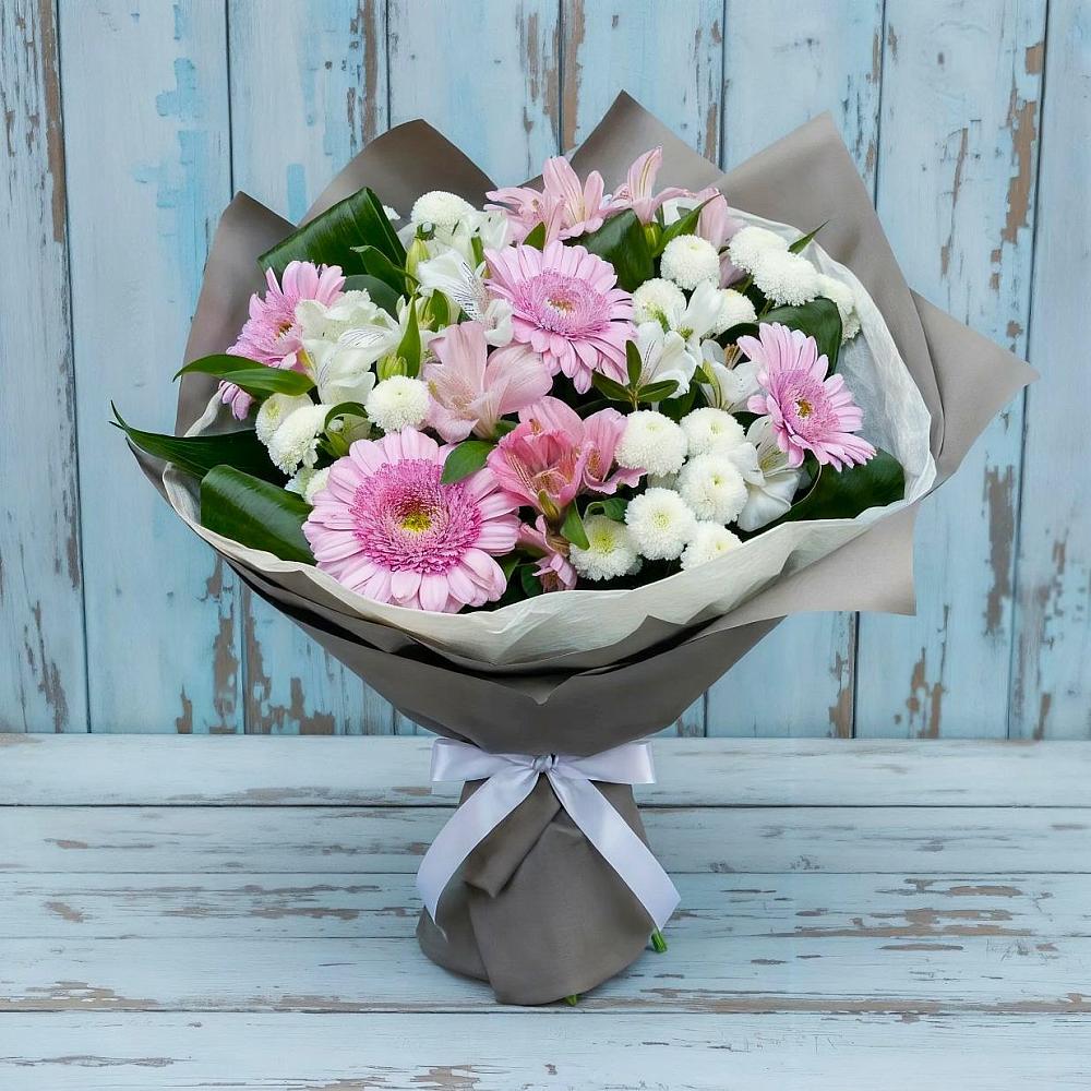Букет цветов из: Герберы, Альстромерии и Хризантемы в Бутово