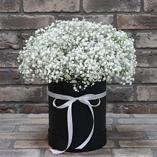 Цветочная композиция из Гипсофила в шляпной коробке в Бутово